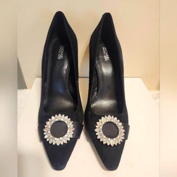 Michael Michael Kors "Viola"Black Suede w/Crystal Brooch Accent Pumps Sz.10 $160 - Picture 4 of 11